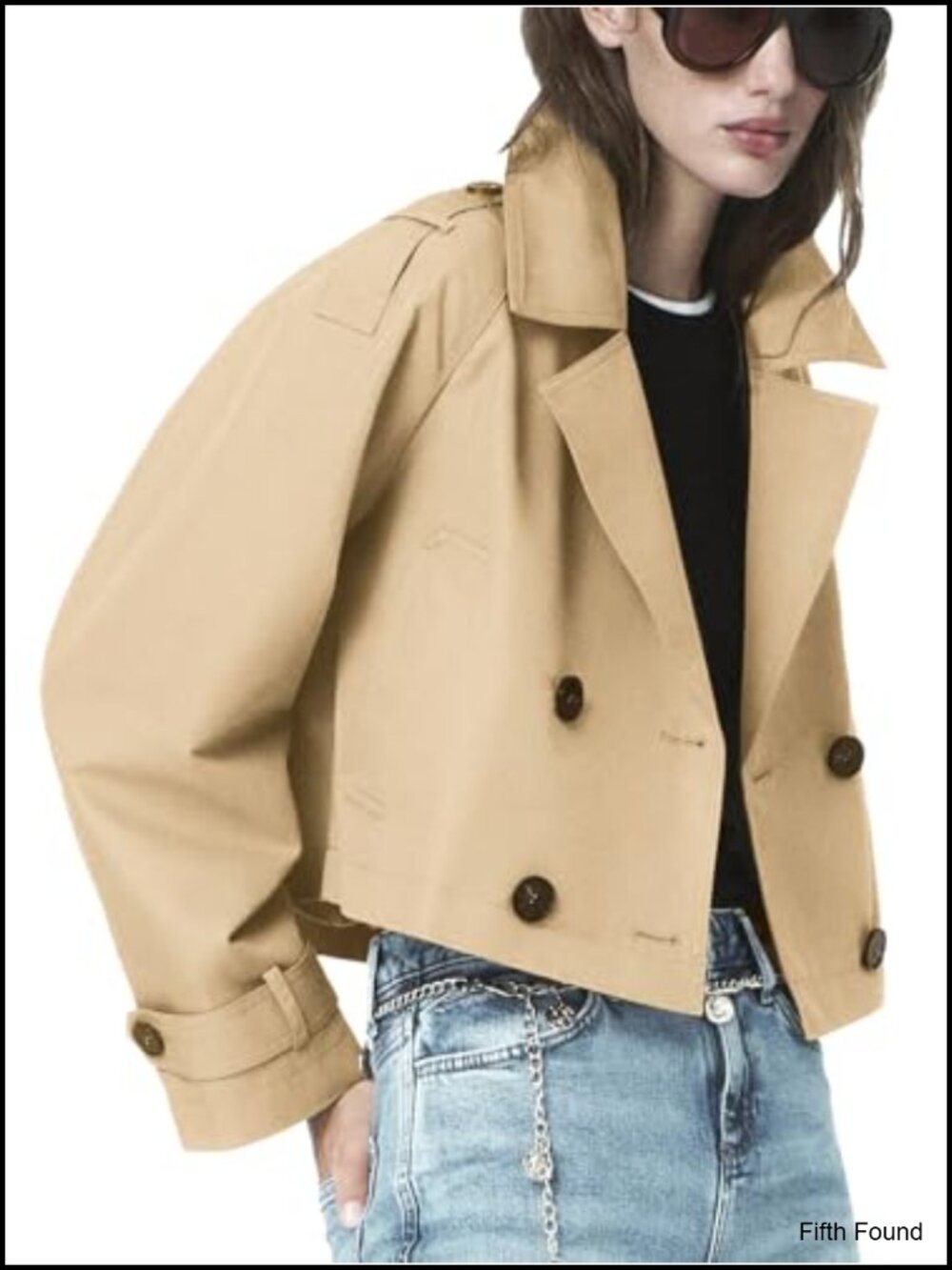 Cropped Trench Coat Women's Casual Short Fall Jacket Windproof Button